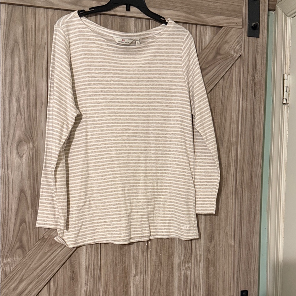 Vineyard Vines Beige Striped Long Sleeve Tee